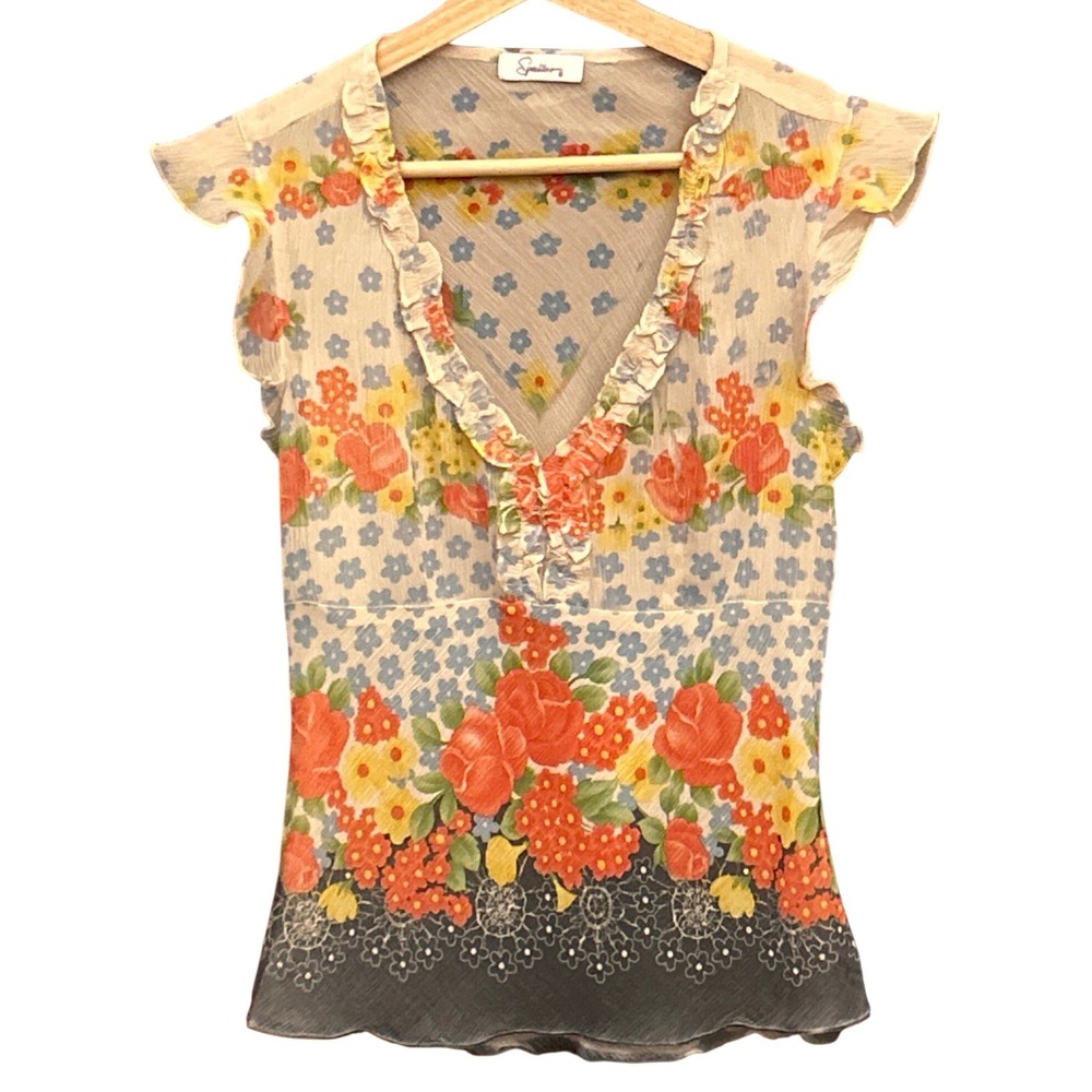 Vintage Y2K Speechless Floral Blouse Fairycore Cottagecore Ruffle Sheer Top